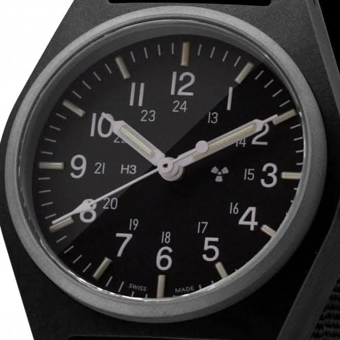 34mm schwarze Universal-Quarz (GPQ) Uhr aus ballistischem Nylon