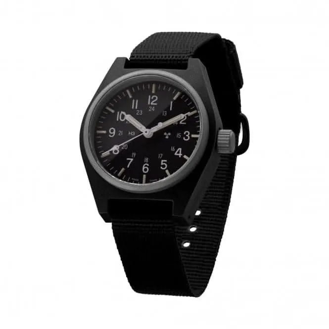 34mm schwarze Universal-Quarz (GPQ) Uhr aus ballistischem Nylon