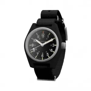 34mm schwarze Universal-Quarzuhr MaraGlo (GPQ) Nylon DEFSTAN