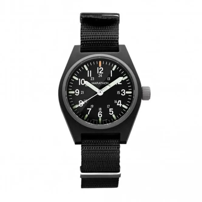34mm schwarze Universal-Quarzuhr MaraGlo (GPQ) Nylon DEFSTAN
