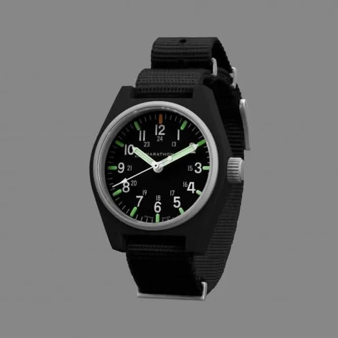 34mm schwarze Universal-Quarzuhr MaraGlo (GPQ) Nylon DEFSTAN