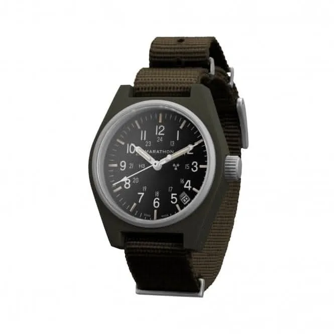 34mm Salbeigrüne Universal-Quarzuhr mit Datumsanzeige (GPQ) Nylon DEFSTAN Armbanduhr
