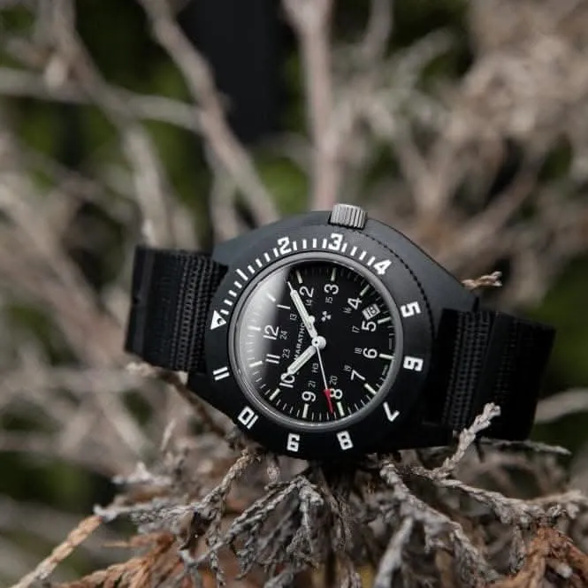 41 mm schwarze Pilot's Navigator Datum Ballistisches Nylon Armbanduhr