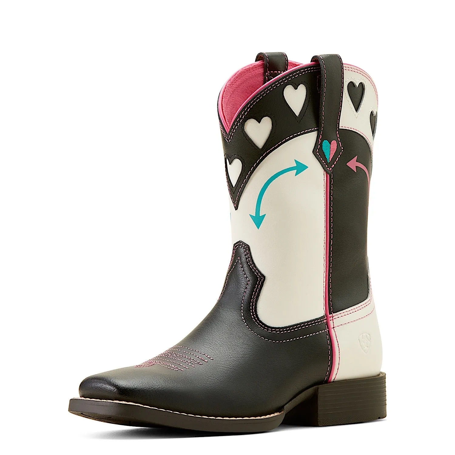Ariat Kid's Round Up Hearts - Schwarz & Weiß Ariat Schuhe