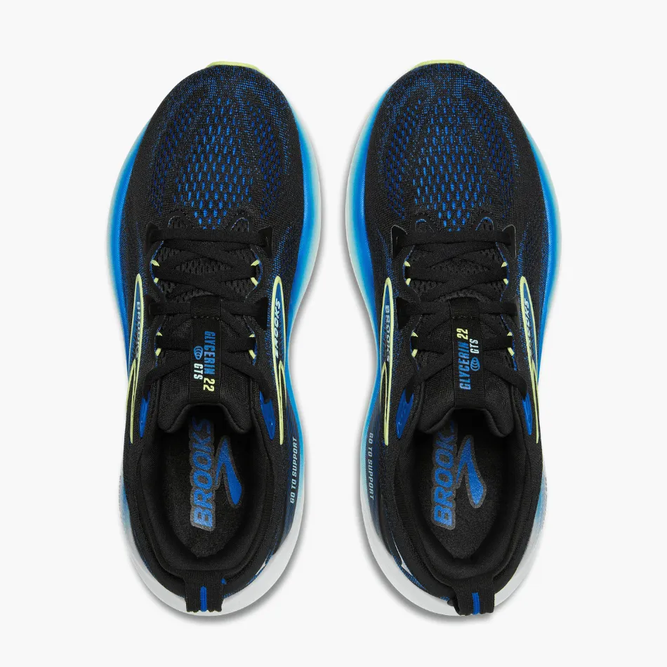 Brooks Herren Glycerin GTS 22 Laufschuhe in Schwarz/Kobalt/Neon-Gelb SS25