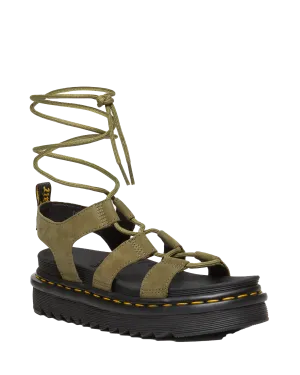 Dr. Martens Schuhe Nartilla Aufgeraute Nubuck-Schnürer Gladiatoren-Sandalen in gedämpftem Oliv