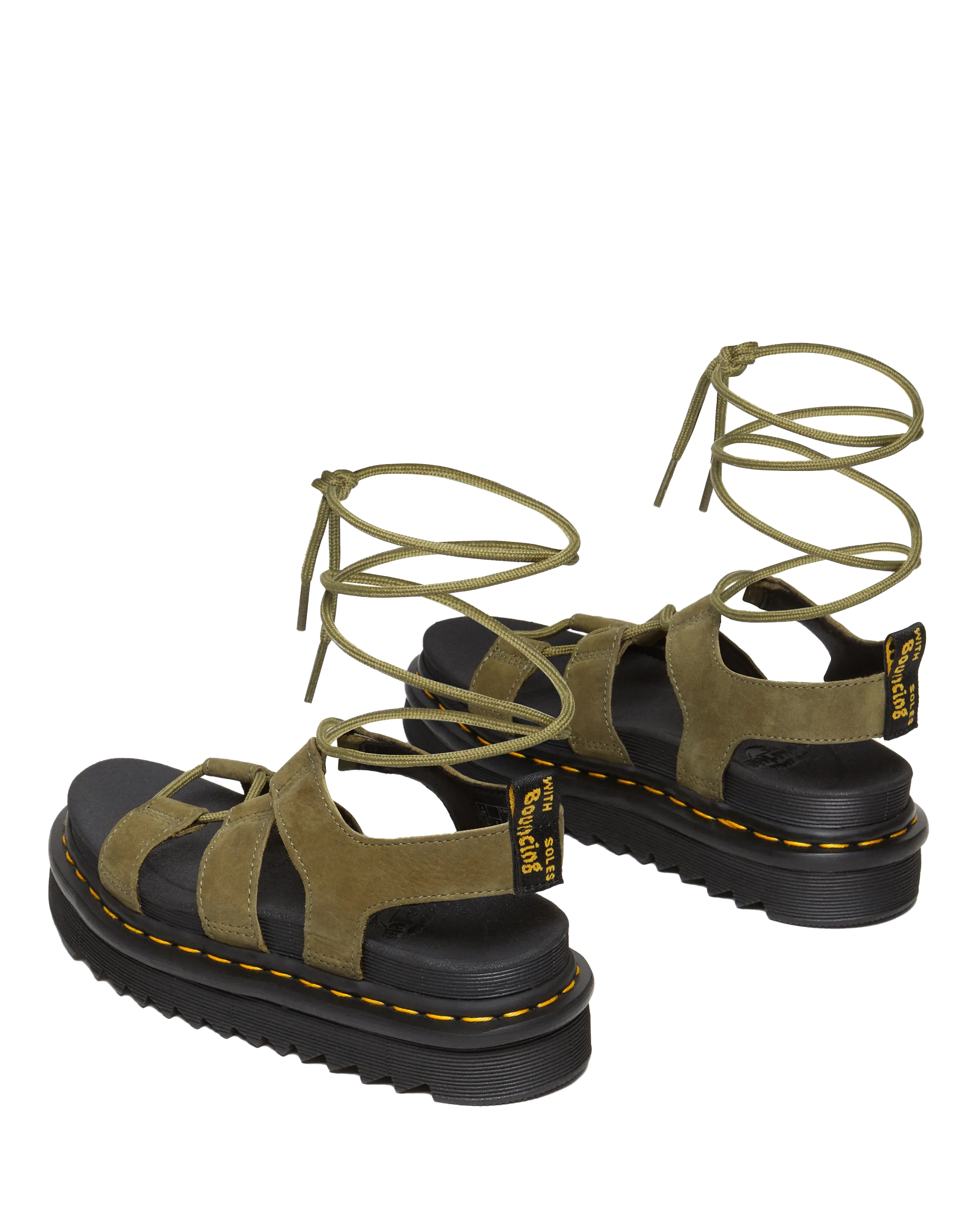 Dr. Martens Schuhe Nartilla Aufgeraute Nubuck-Schnürer Gladiatoren-Sandalen in gedämpftem Oliv