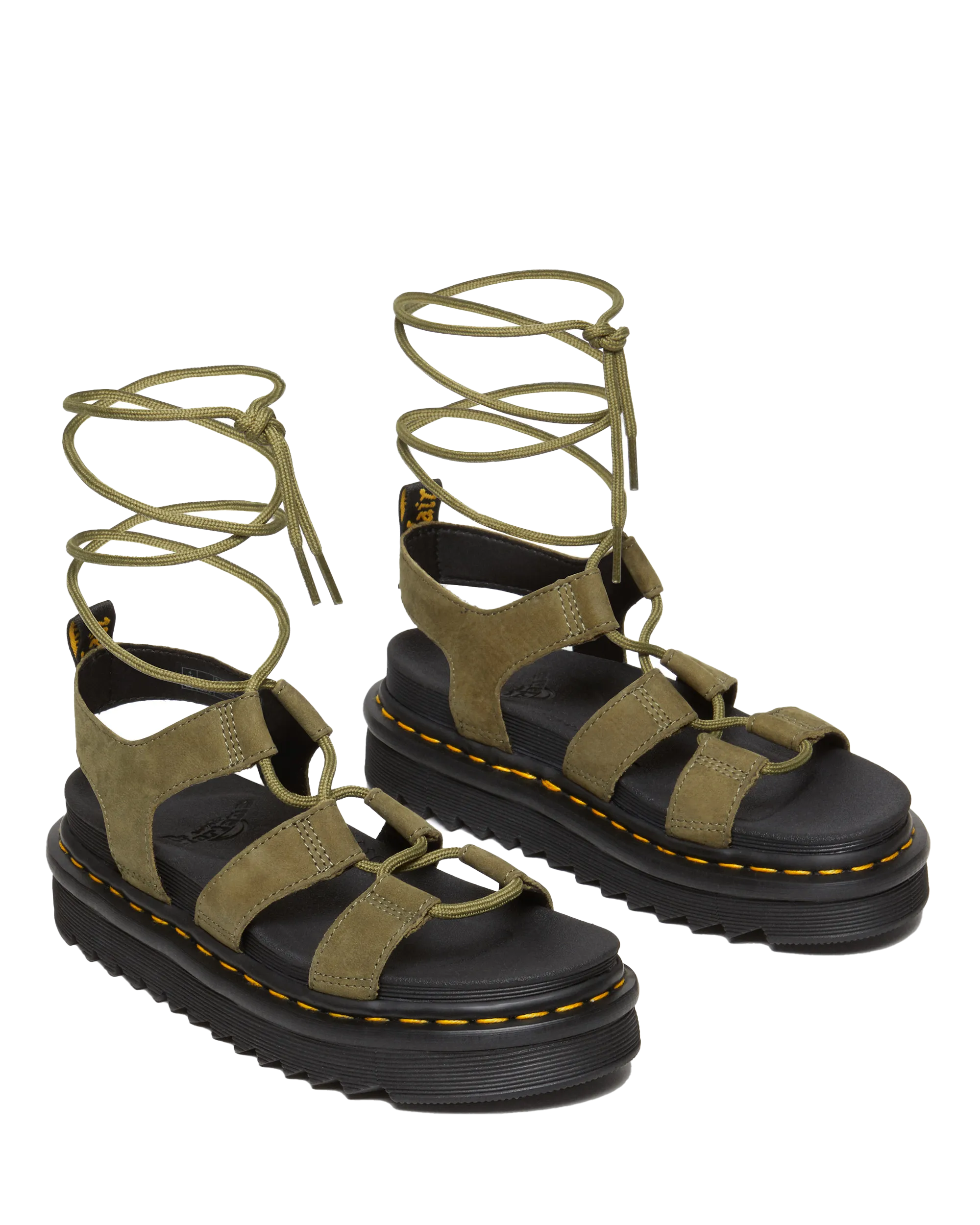 Dr. Martens Schuhe Nartilla Aufgeraute Nubuck-Schnürer Gladiatoren-Sandalen in gedämpftem Oliv