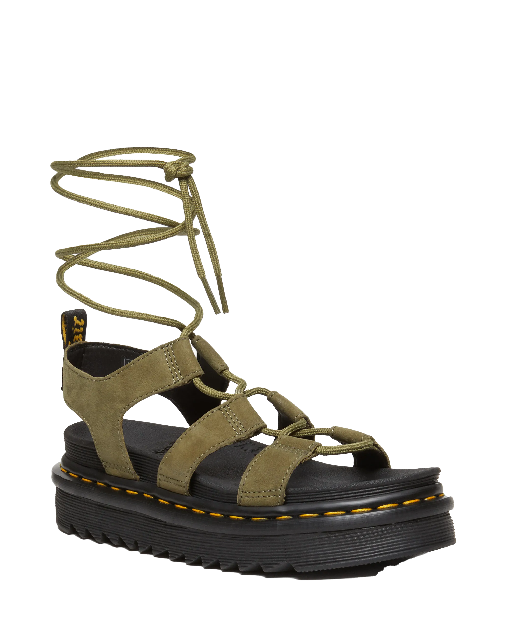 Dr. Martens Schuhe Nartilla Aufgeraute Nubuck-Schnürer Gladiatoren-Sandalen in gedämpftem Oliv