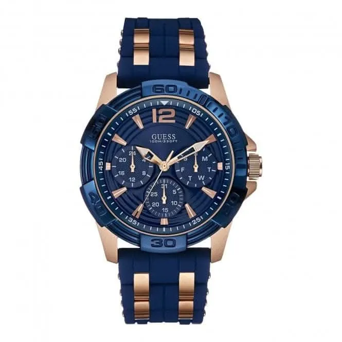 Guess Herrenuhr mit blauem strukturiertem Silikonarmband W0366G4