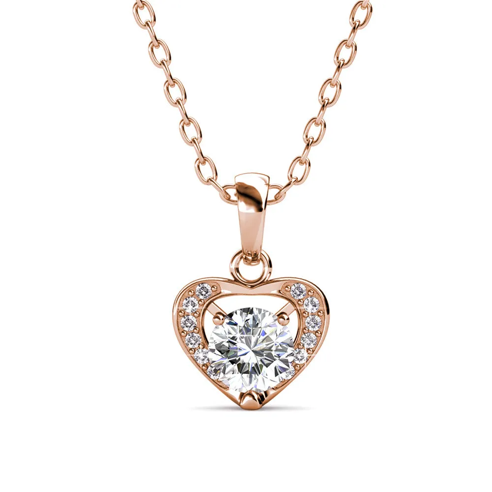 Luxe Swarovski Schmuck Amberly 18k Weißgold vergoldetes Herz-Anhänger Halskette mit Solitär runden Swarovski Kristallen