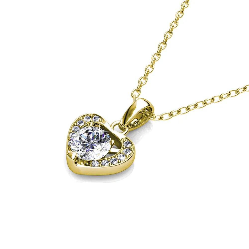 Luxe Swarovski Schmuck Amberly 18k Weißgold vergoldetes Herz-Anhänger Halskette mit Solitär runden Swarovski Kristallen
