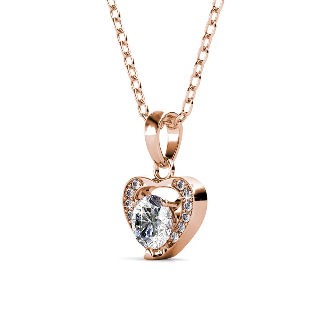 Luxe Swarovski Schmuck Amberly 18k Weißgold vergoldetes Herz-Anhänger Halskette mit Solitär runden Swarovski Kristallen