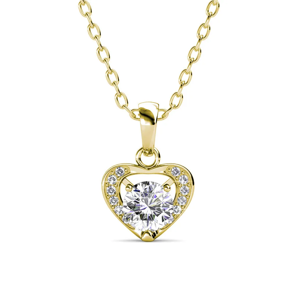 Luxe Swarovski Schmuck Amberly 18k Weißgold vergoldetes Herz-Anhänger Halskette mit Solitär runden Swarovski Kristallen
