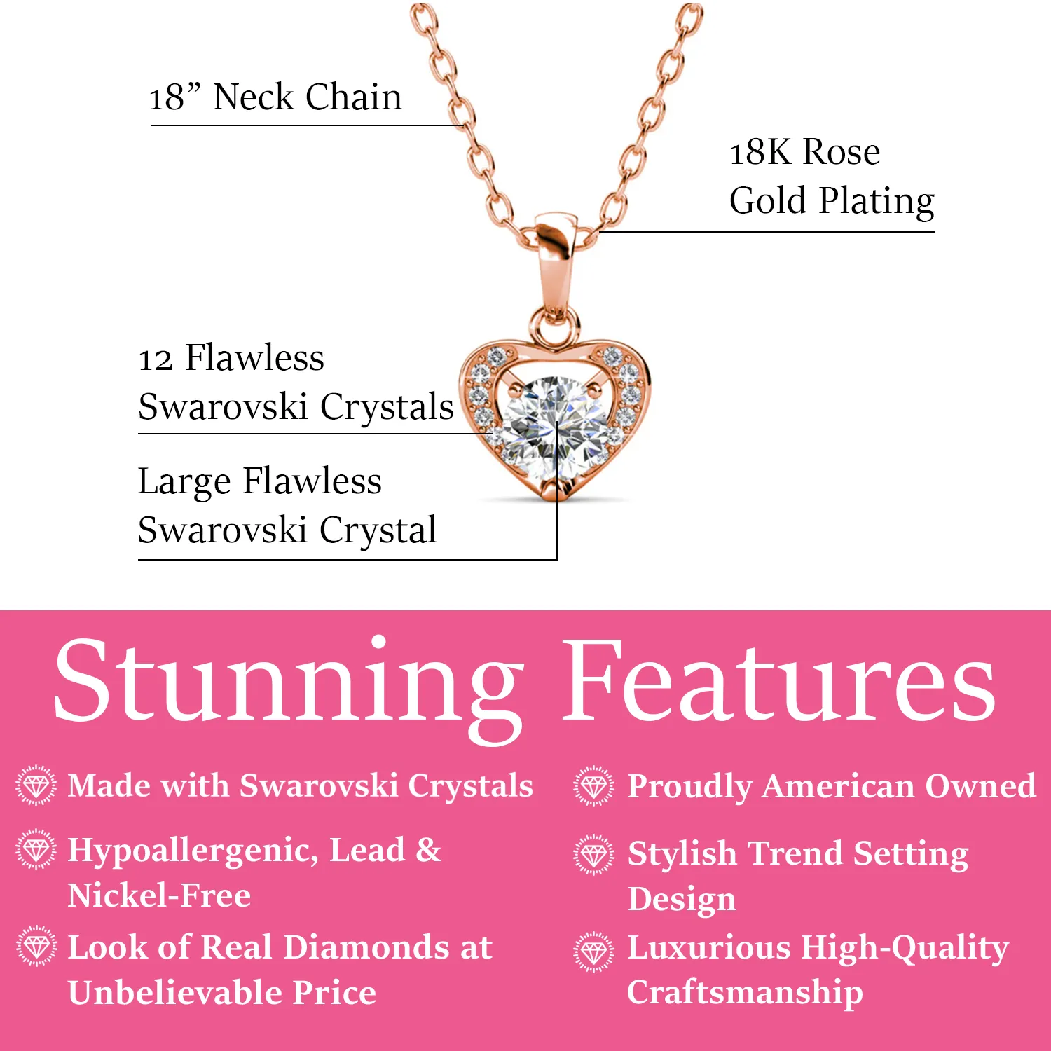 Luxe Swarovski Schmuck Amberly 18k Weißgold vergoldetes Herz-Anhänger Halskette mit Solitär runden Swarovski Kristallen