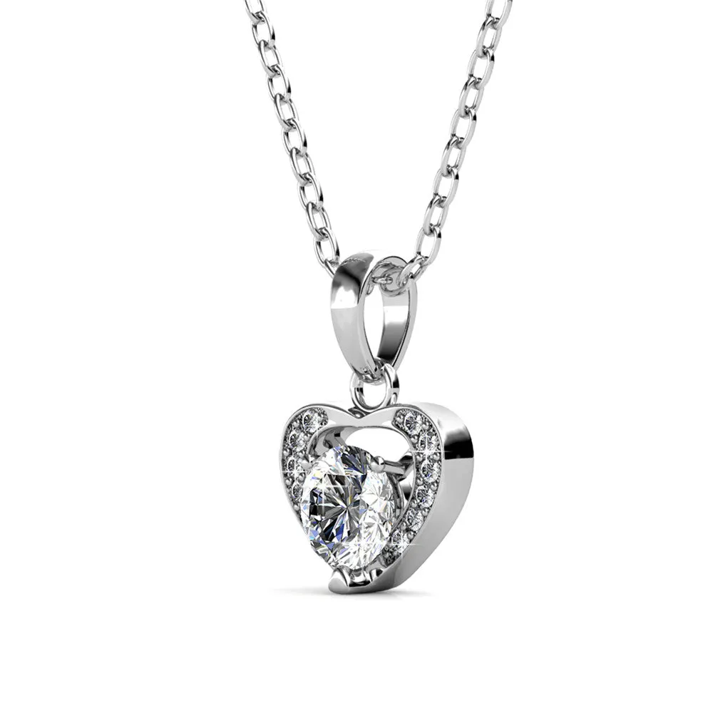 Luxe Swarovski Schmuck Amberly 18k Weißgold vergoldetes Herz-Anhänger Halskette mit Solitär runden Swarovski Kristallen