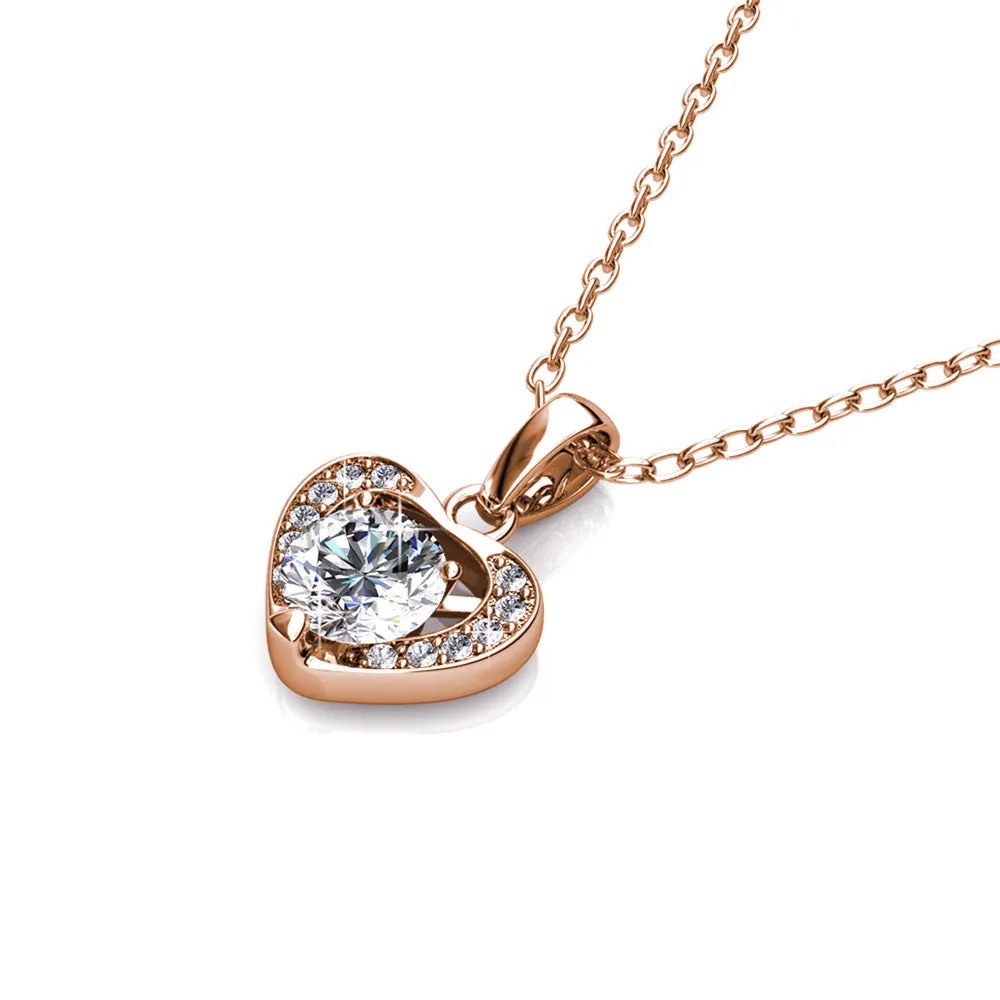 Luxe Swarovski Schmuck Amberly 18k Weißgold vergoldetes Herz-Anhänger Halskette mit Solitär runden Swarovski Kristallen