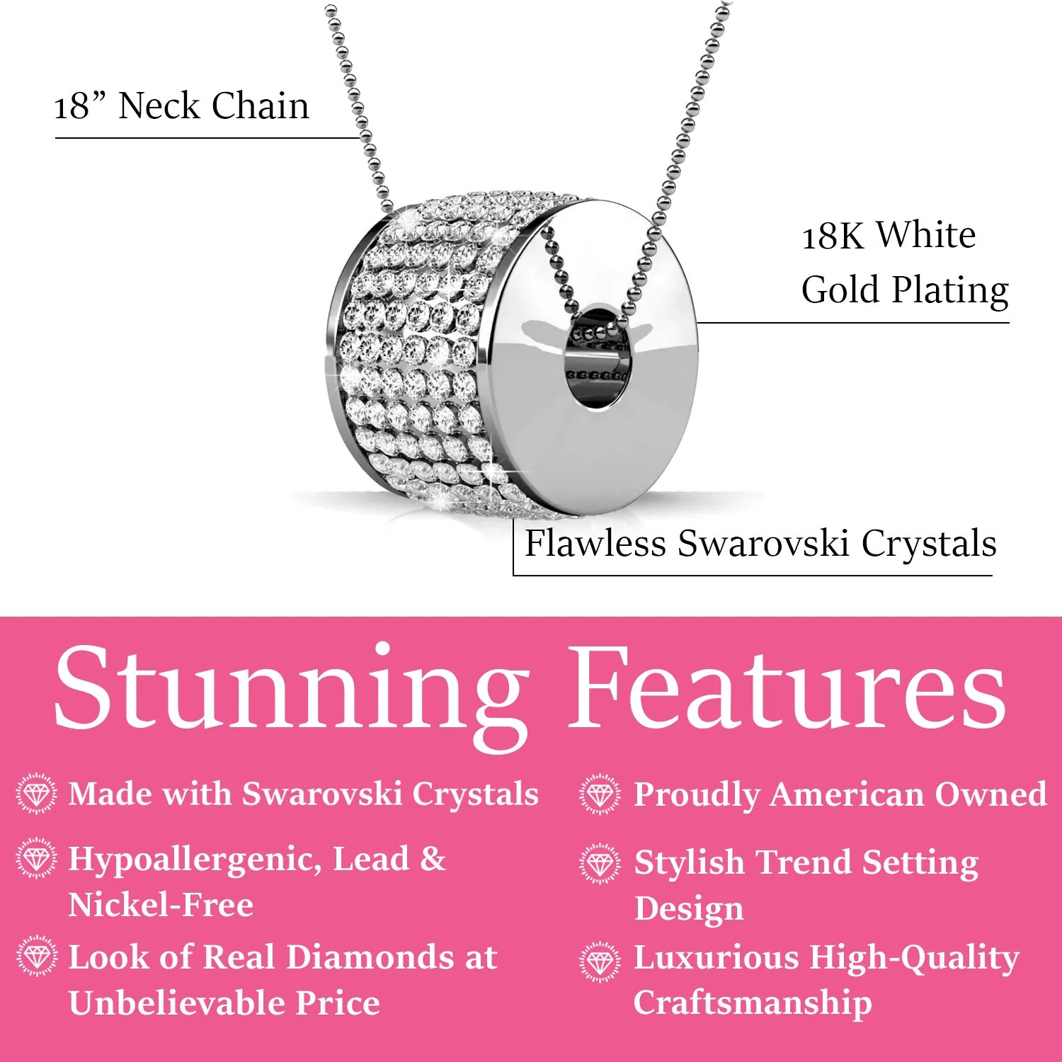 Luxus Swarovski Schmuck Anabelle Halskette mit Anhänger aus 18 Karat Weißgold und Swarovski Kristallen