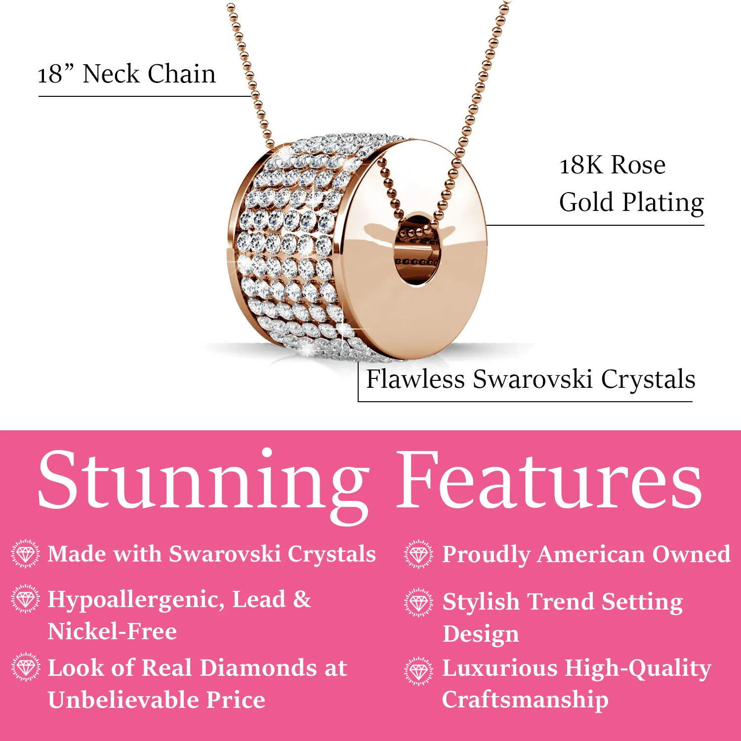 Luxus Swarovski Schmuck Anabelle Halskette mit Anhänger aus 18 Karat Weißgold und Swarovski Kristallen