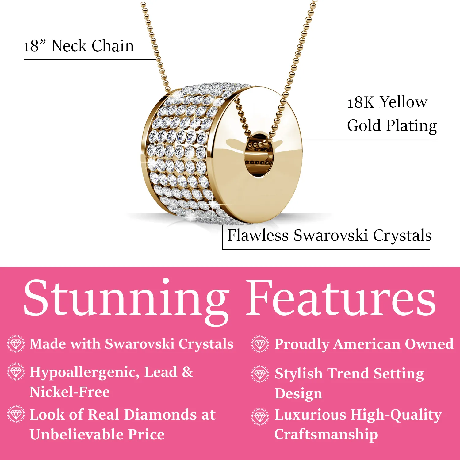 Luxus Swarovski Schmuck Anabelle Halskette mit Anhänger aus 18 Karat Weißgold und Swarovski Kristallen