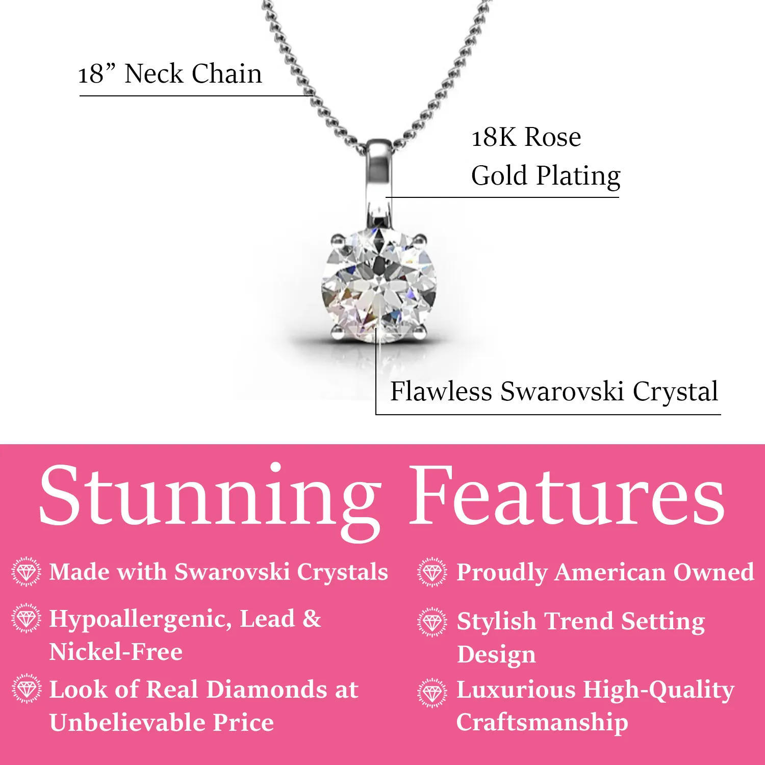 Luxus Swarovski Schmuck Araylia Halskette aus 18 Karat Weißgold mit Solitär rundgeschliffenem Swarovski Kristall