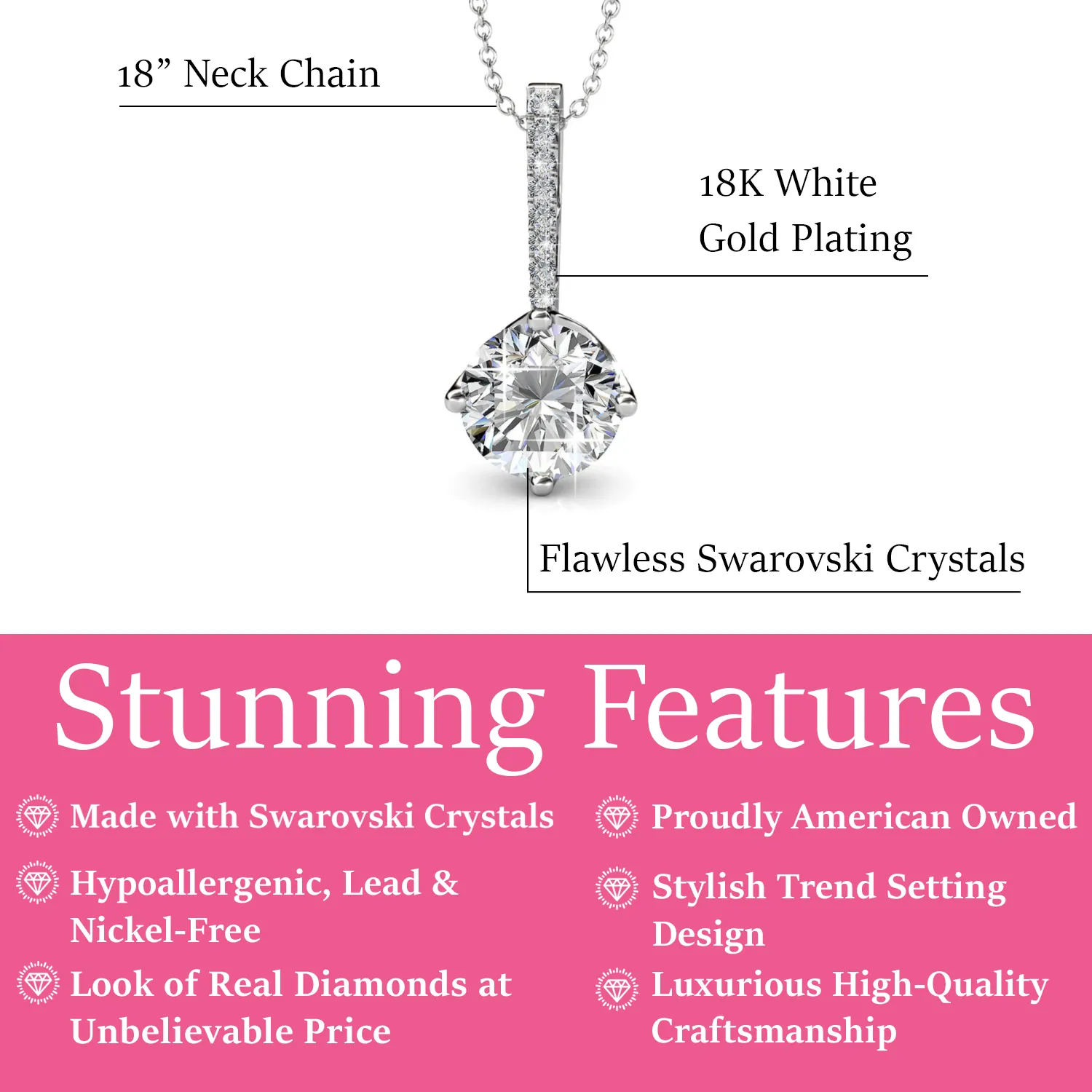 Luxe Swarovski Schmuck Blythe 18k Weißgold vergoldetes Diamant-Solitär Anhänger Halskette mit Swarovski Kristallen — Endgültiger Verkauf