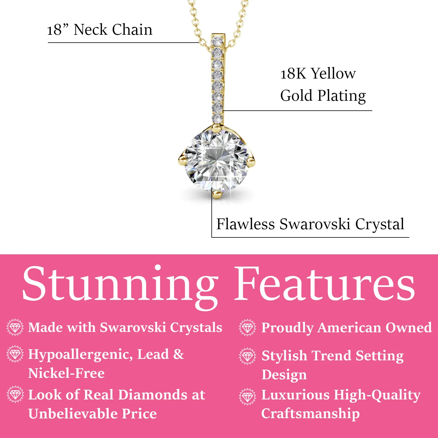 Luxe Swarovski Schmuck Blythe 18k Weißgold vergoldetes Diamant-Solitär Anhänger Halskette mit Swarovski Kristallen — Endgültiger Verkauf