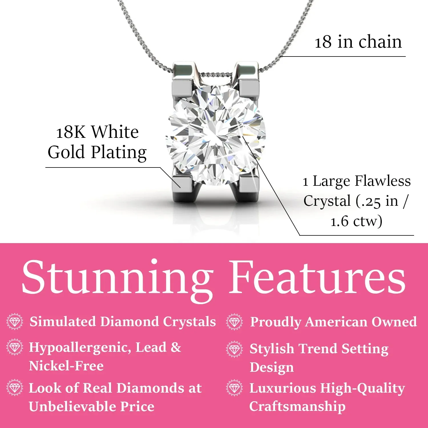 Luxus Swarovski Schmuck Clara Anhänger Halskette aus 18 Karat Weißgold mit Solitär rundgeschliffenem Swarovski Kristall