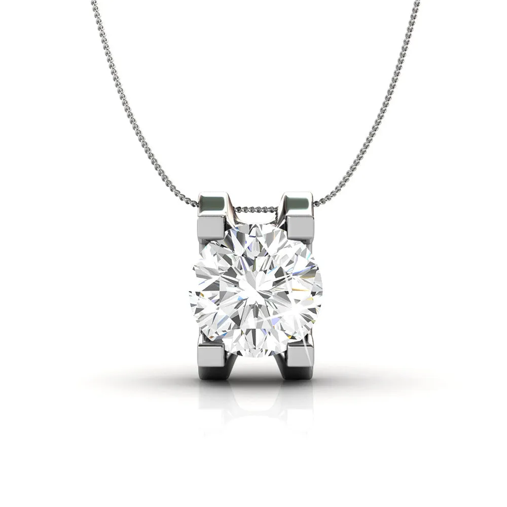 Luxus Swarovski Schmuck Clara Anhänger Halskette aus 18 Karat Weißgold mit Solitär rundgeschliffenem Swarovski Kristall