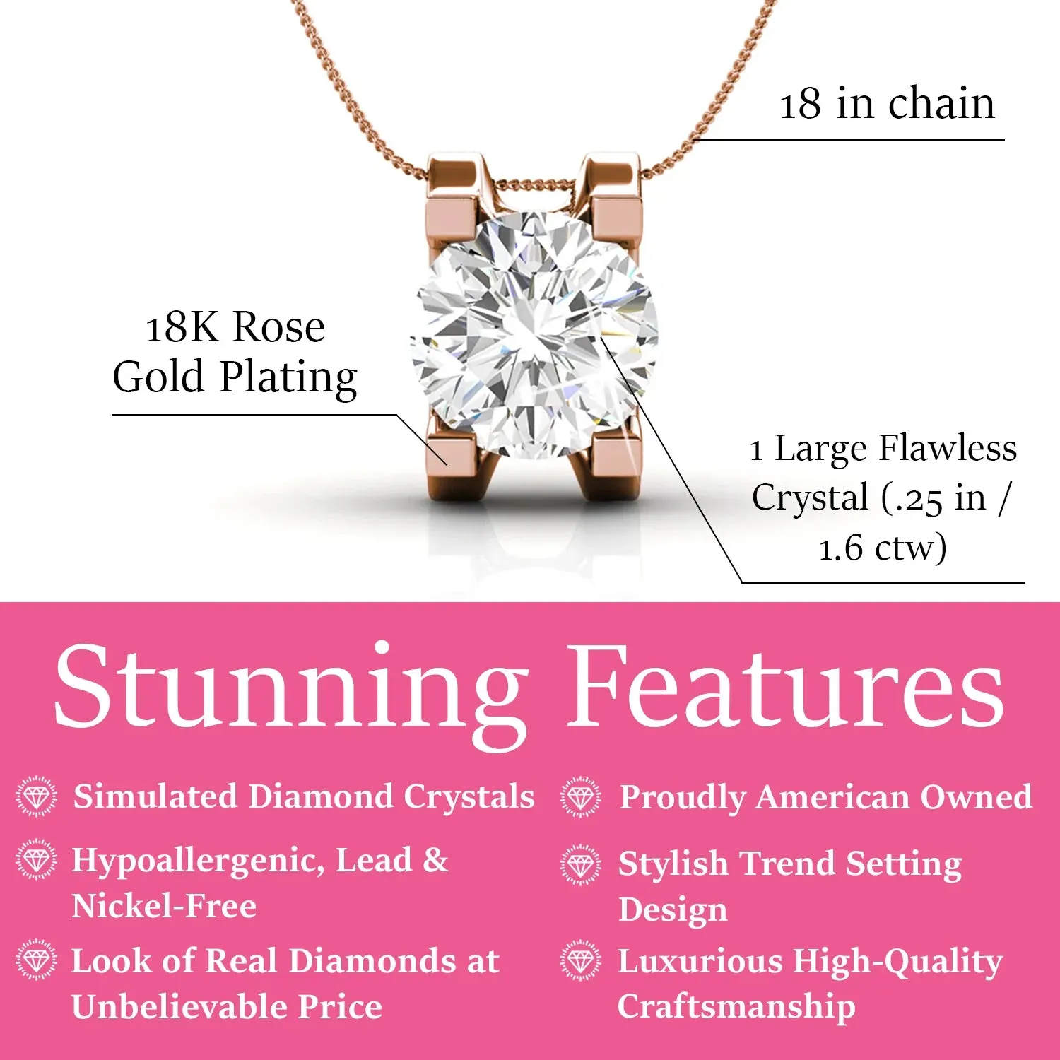 Luxus Swarovski Schmuck Clara Anhänger Halskette aus 18 Karat Weißgold mit Solitär rundgeschliffenem Swarovski Kristall