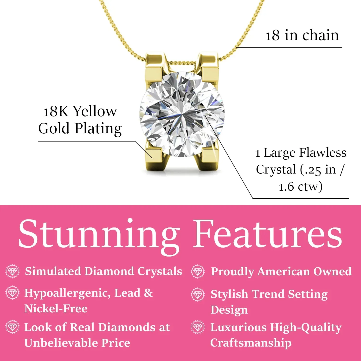 Luxus Swarovski Schmuck Clara Anhänger Halskette aus 18 Karat Weißgold mit Solitär rundgeschliffenem Swarovski Kristall