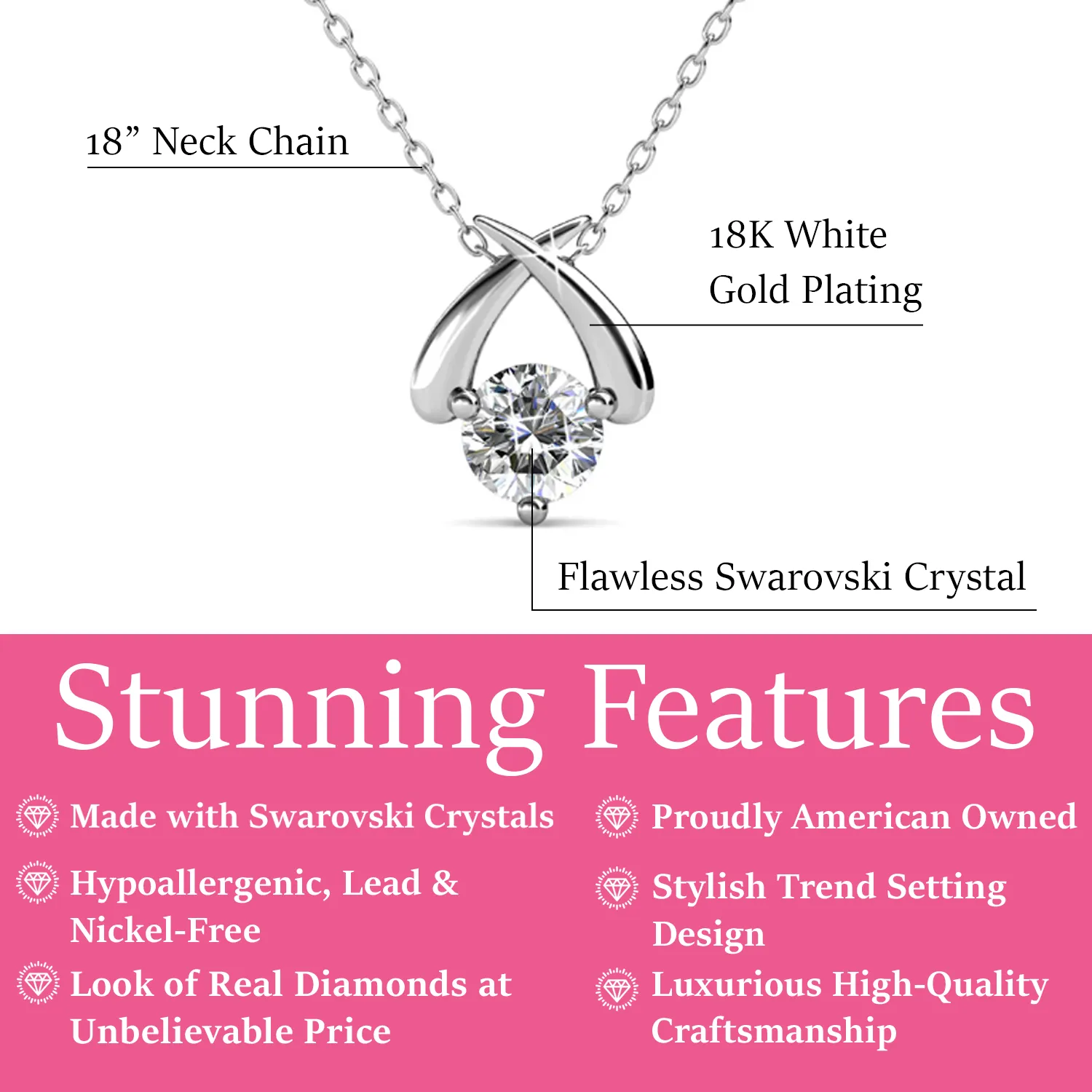 Luxe Swarovski Schmuck Eloise 18k Weißgold Pendant Halskette mit Rundschliff Swarovski Kristall