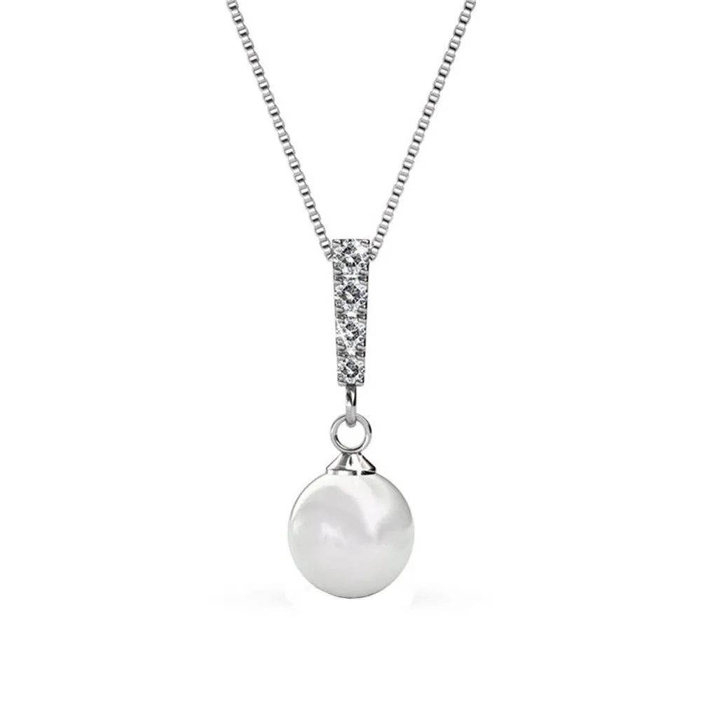 Luxus Swarovski Schmuck Gabrielle 18k Weißgold Perlen Ohrringe und Halskette Set mit Swarovski Kristallen
