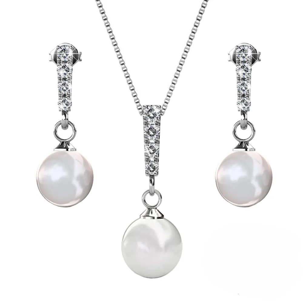 Luxus Swarovski Schmuck Gabrielle 18k Weißgold Perlen Ohrringe und Halskette Set mit Swarovski Kristallen