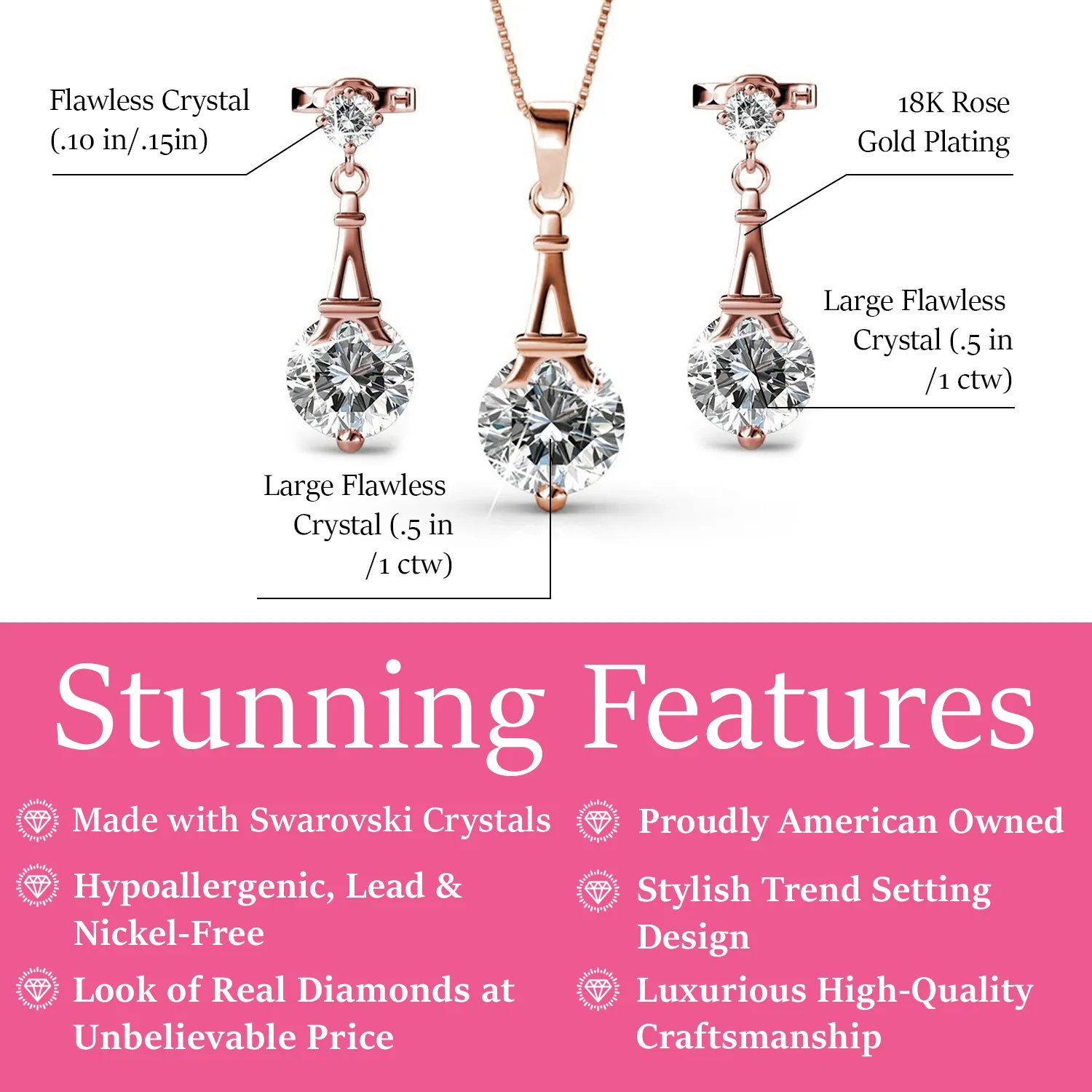 Luxus Swarovski Schmuck Isla 18k Weißgold beschichtetes Halsketten- und Ohrring-Set mit Swarovski Kristallen