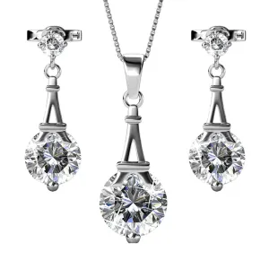 Luxus Swarovski Schmuck Isla 18k Weißgold beschichtetes Halsketten- und Ohrring-Set mit Swarovski Kristallen