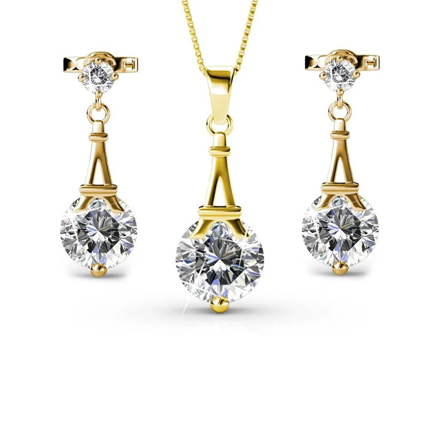 Luxus Swarovski Schmuck Isla 18k Weißgold beschichtetes Halsketten- und Ohrring-Set mit Swarovski Kristallen