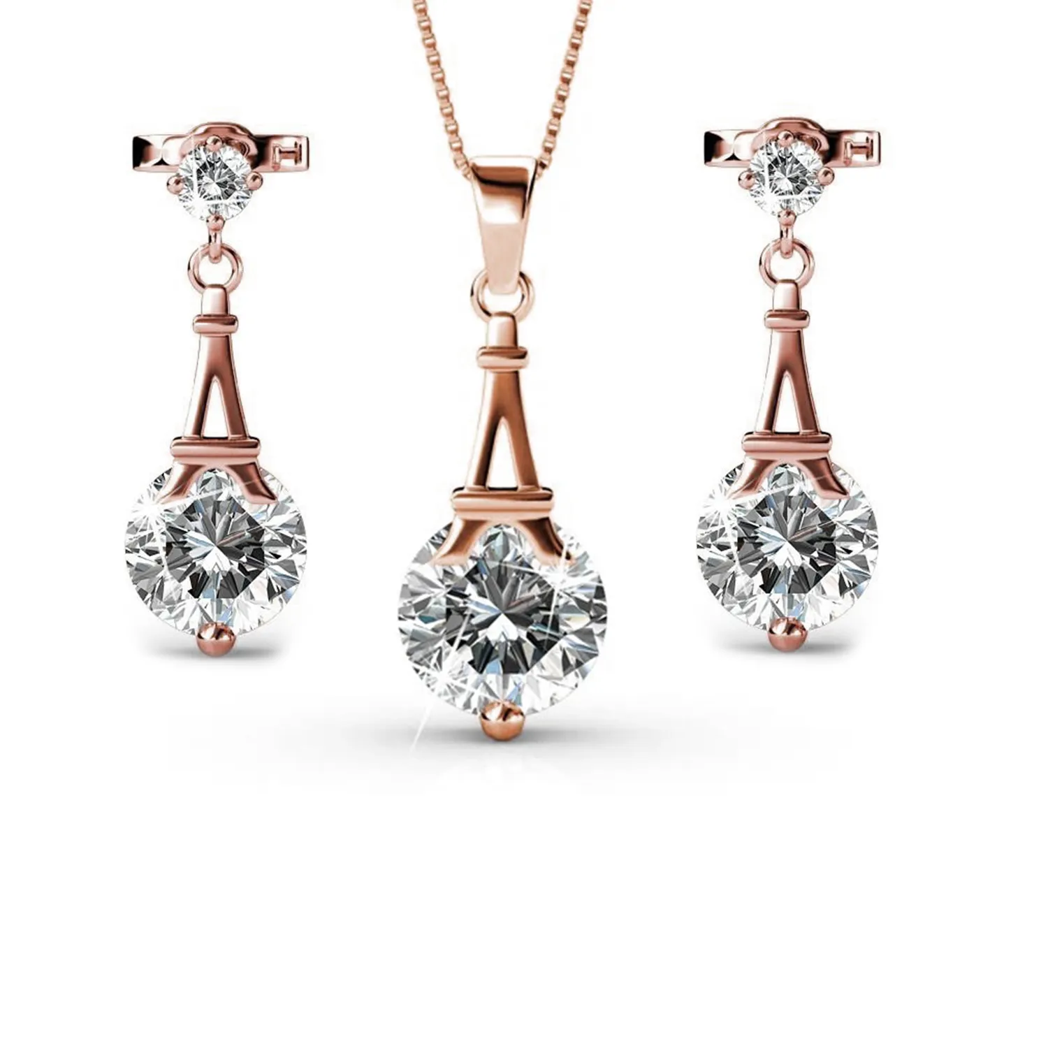 Luxus Swarovski Schmuck Isla 18k Weißgold beschichtetes Halsketten- und Ohrring-Set mit Swarovski Kristallen