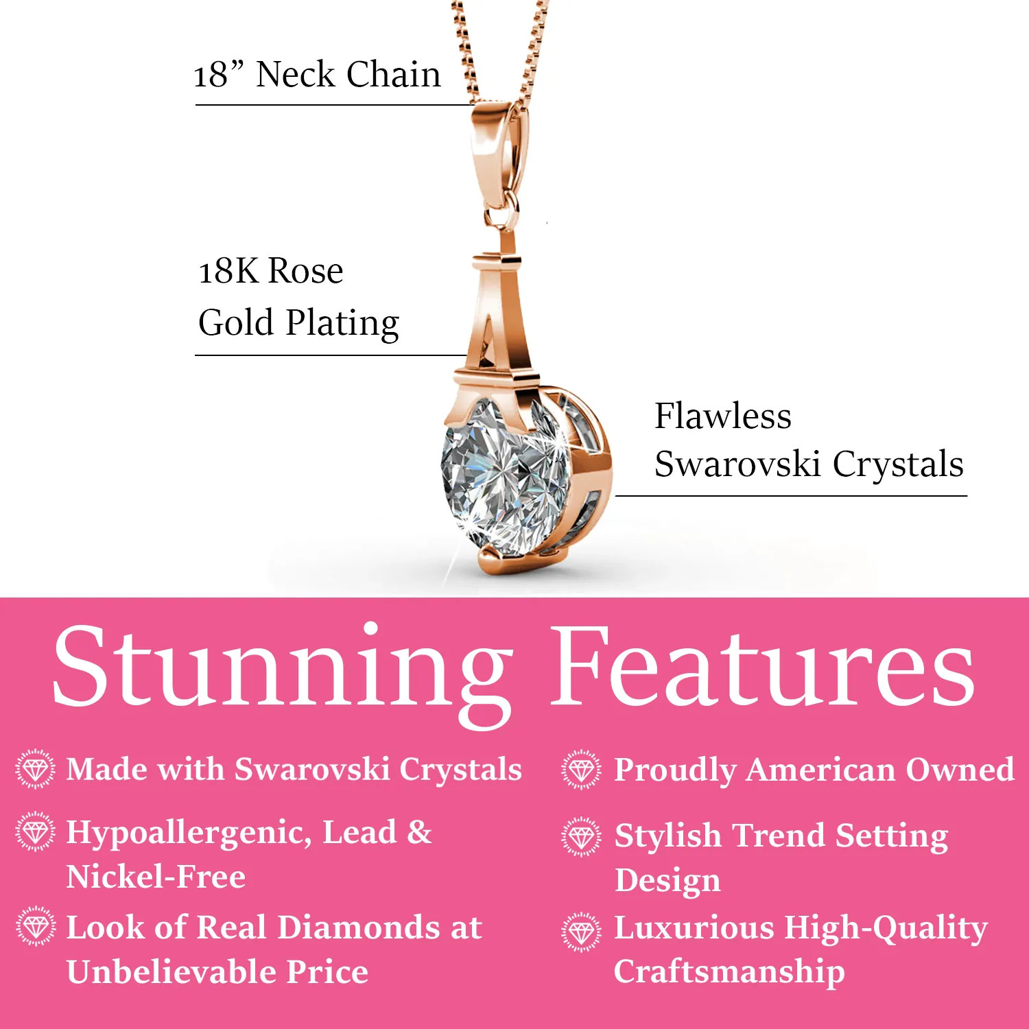 Luxus Swarovski Schmuck Isla Anhänger Halskette aus 18 Karat Weißgold mit rundem Swarovski Kristall