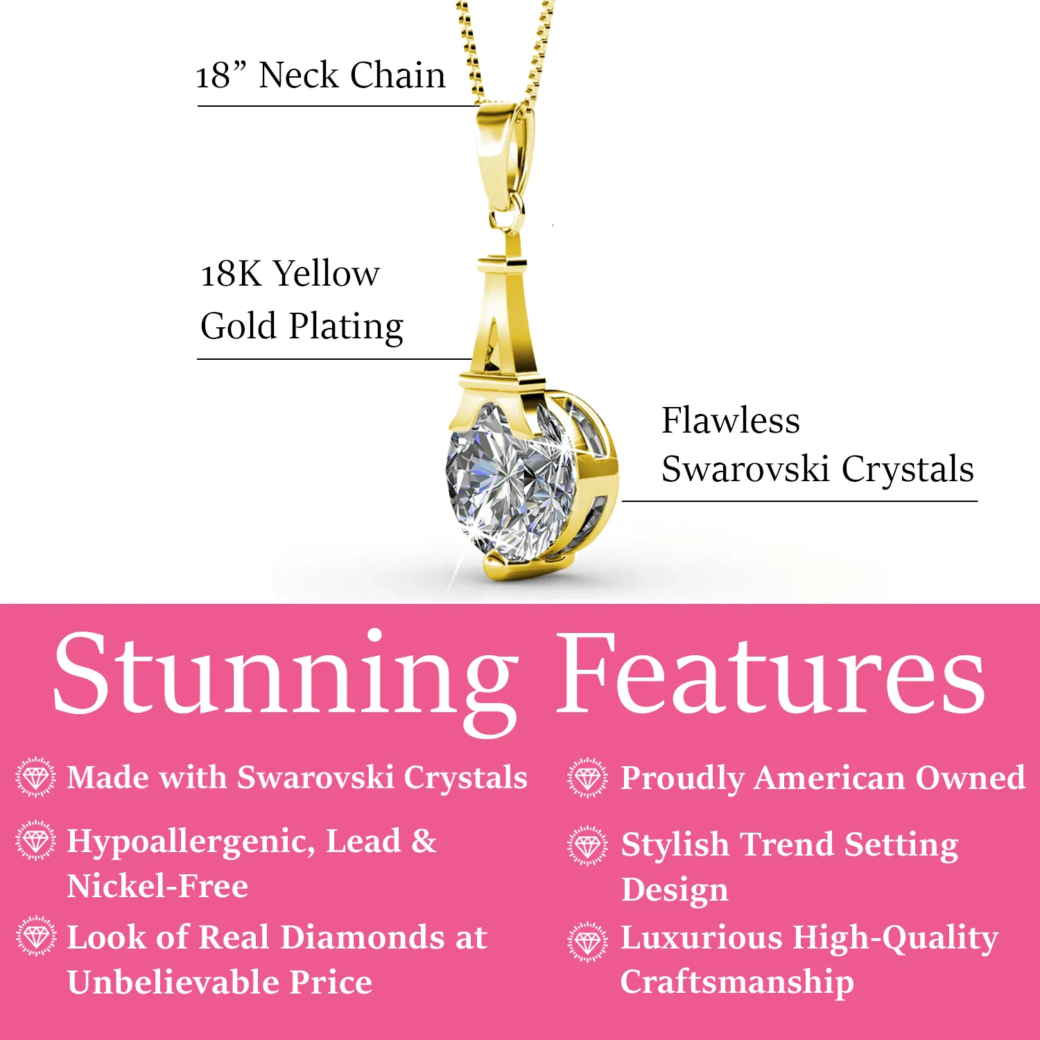Luxus Swarovski Schmuck Isla Anhänger Halskette aus 18 Karat Weißgold mit rundem Swarovski Kristall