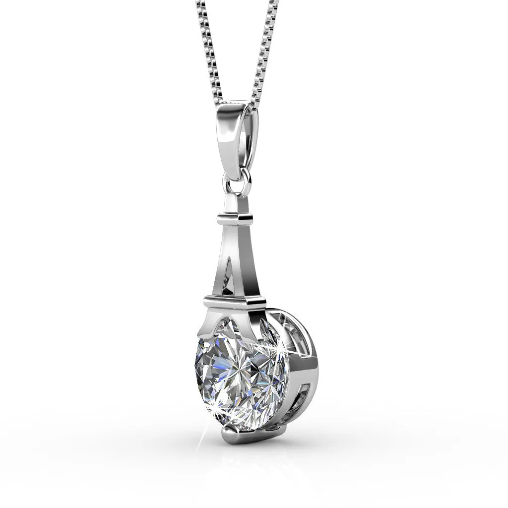 Luxus Swarovski Schmuck Isla Anhänger Halskette aus 18 Karat Weißgold mit rundem Swarovski Kristall