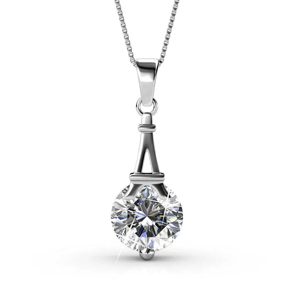 Luxus Swarovski Schmuck Isla Anhänger Halskette aus 18 Karat Weißgold mit rundem Swarovski Kristall