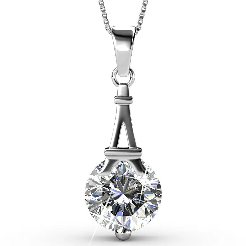 Luxus Swarovski Schmuck Isla Anhänger Halskette aus 18 Karat Weißgold mit rundem Swarovski Kristall