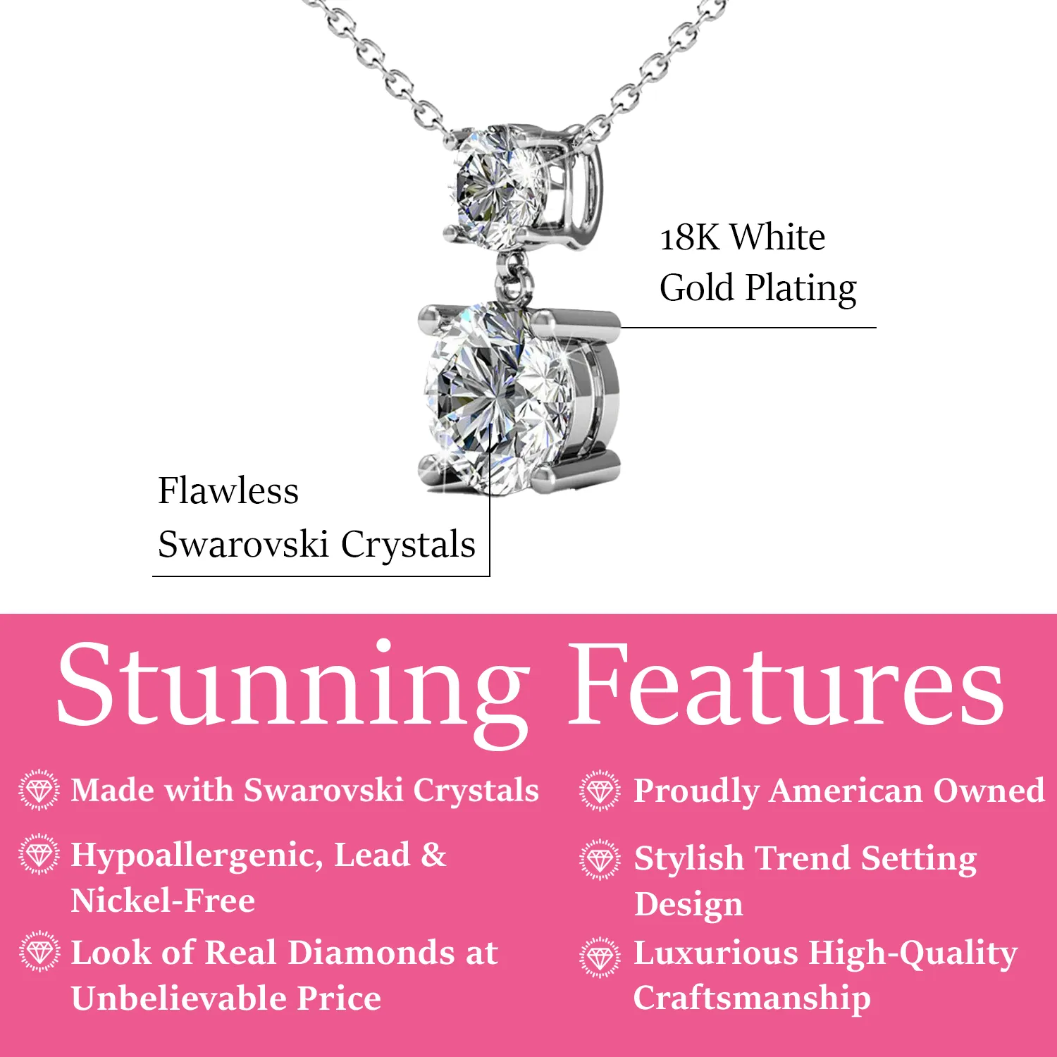 Luxe Swarovski Schmuck Jasmin 18k Weißgold beschichtetes Tropfenkette mit Swarovski Kristallen