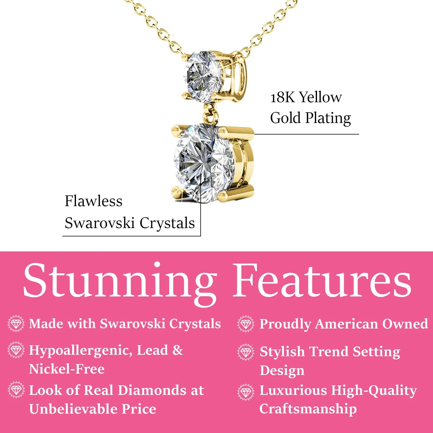 Luxe Swarovski Schmuck Jasmin 18k Weißgold beschichtetes Tropfenkette mit Swarovski Kristallen