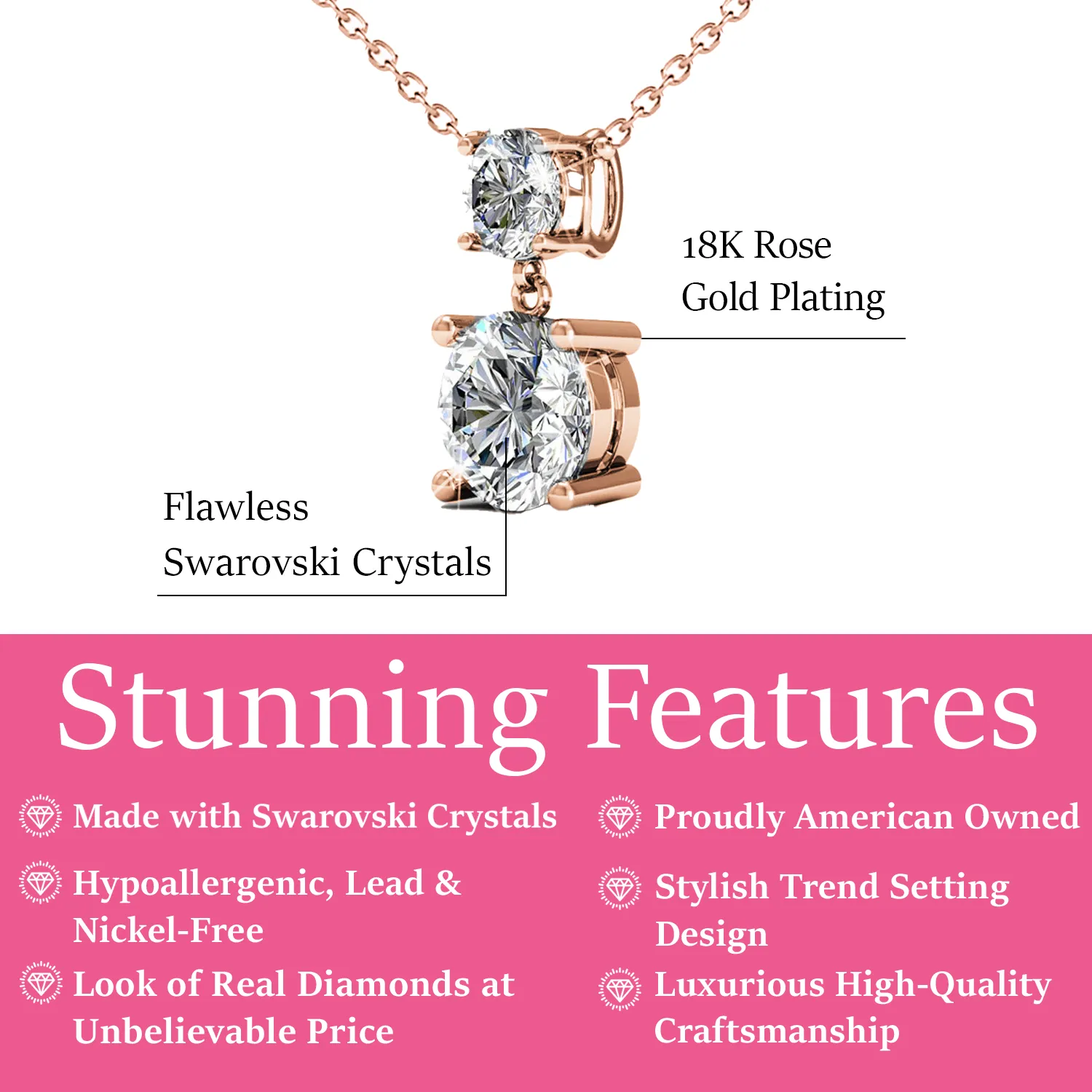 Luxe Swarovski Schmuck Jasmin 18k Weißgold beschichtetes Tropfenkette mit Swarovski Kristallen