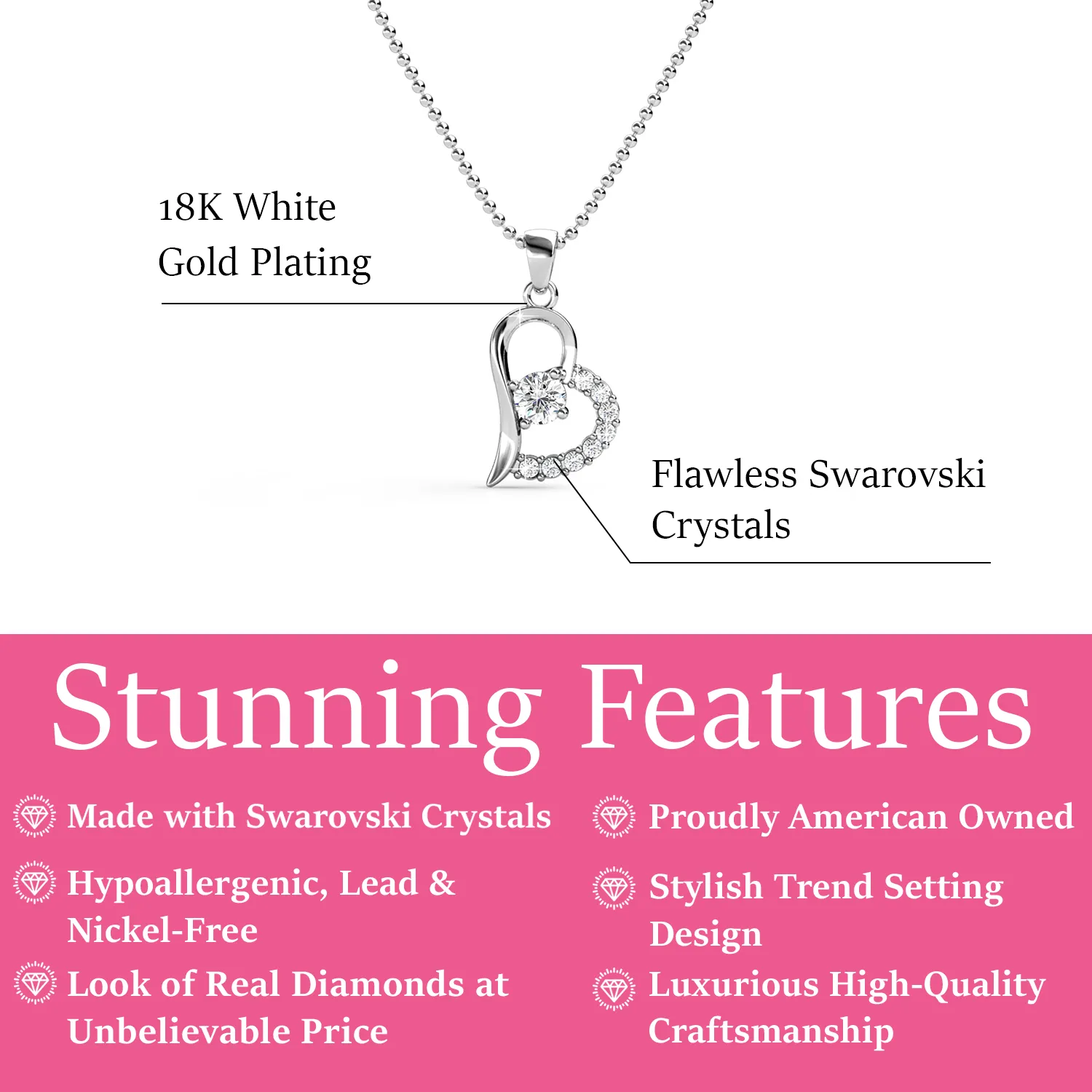Luxe Swarovski Schmuck Laila 18k Weißgold Anhänger Halskette mit Swarovski Kristallen