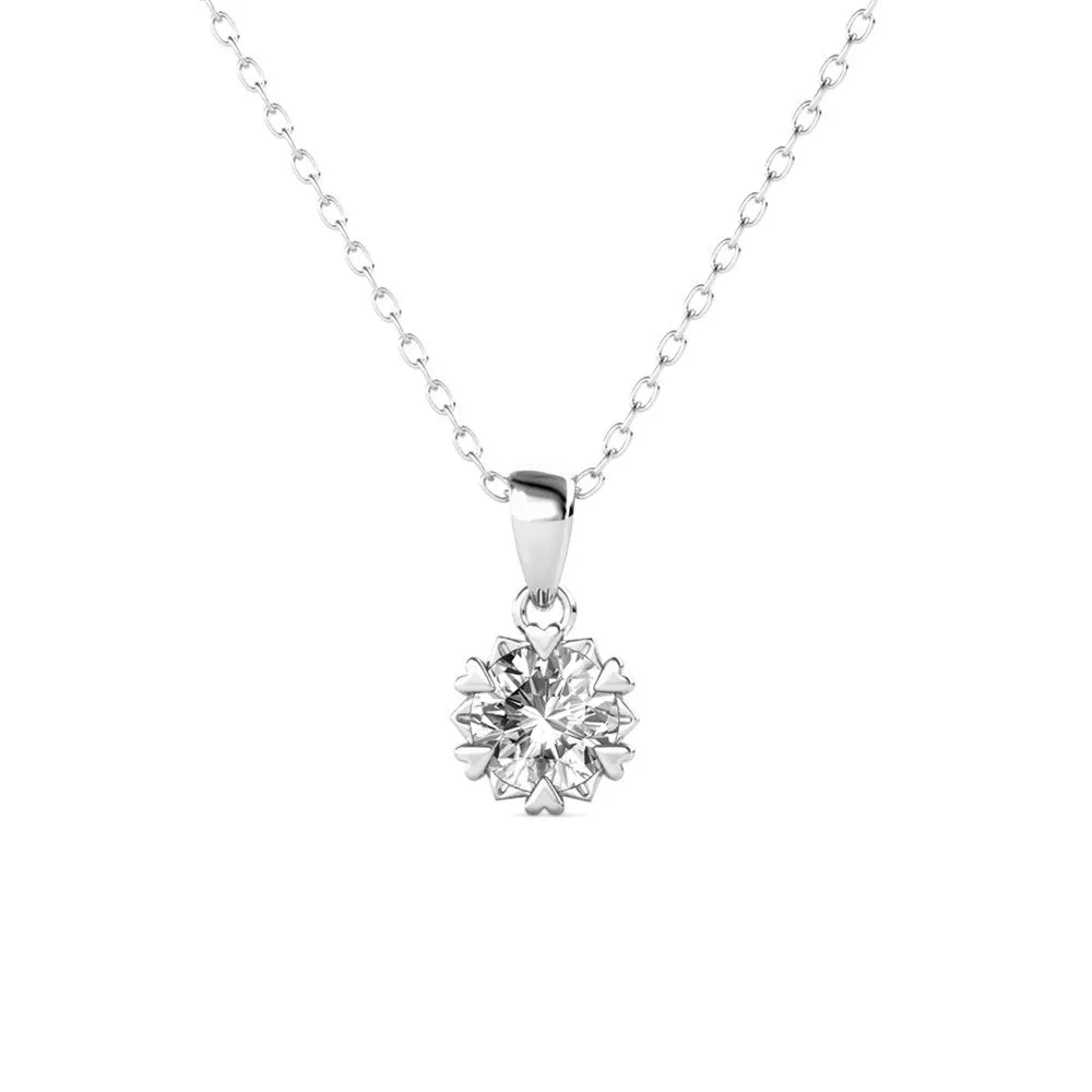 Luxe Swarovski Schmuck Maggie Halskette mit Anhänger aus 18 Karat Weißgold und rund geschliffenem Solitär Swarovski Kristall
