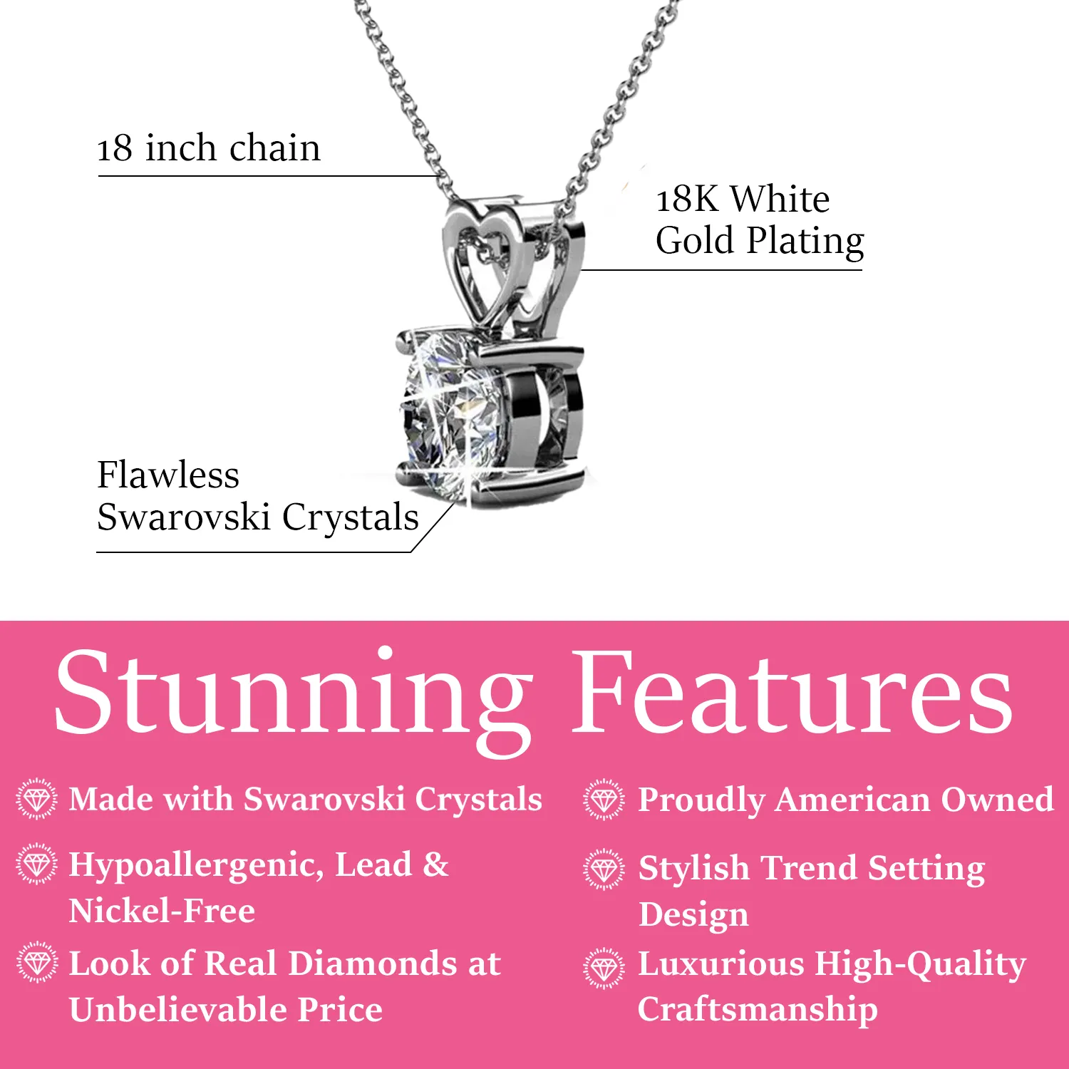 Luxus Swarovski Schmuck Marian 18k Weißgold vergoldetes Herz-Anhänger Halskette mit Swarovski Kristall