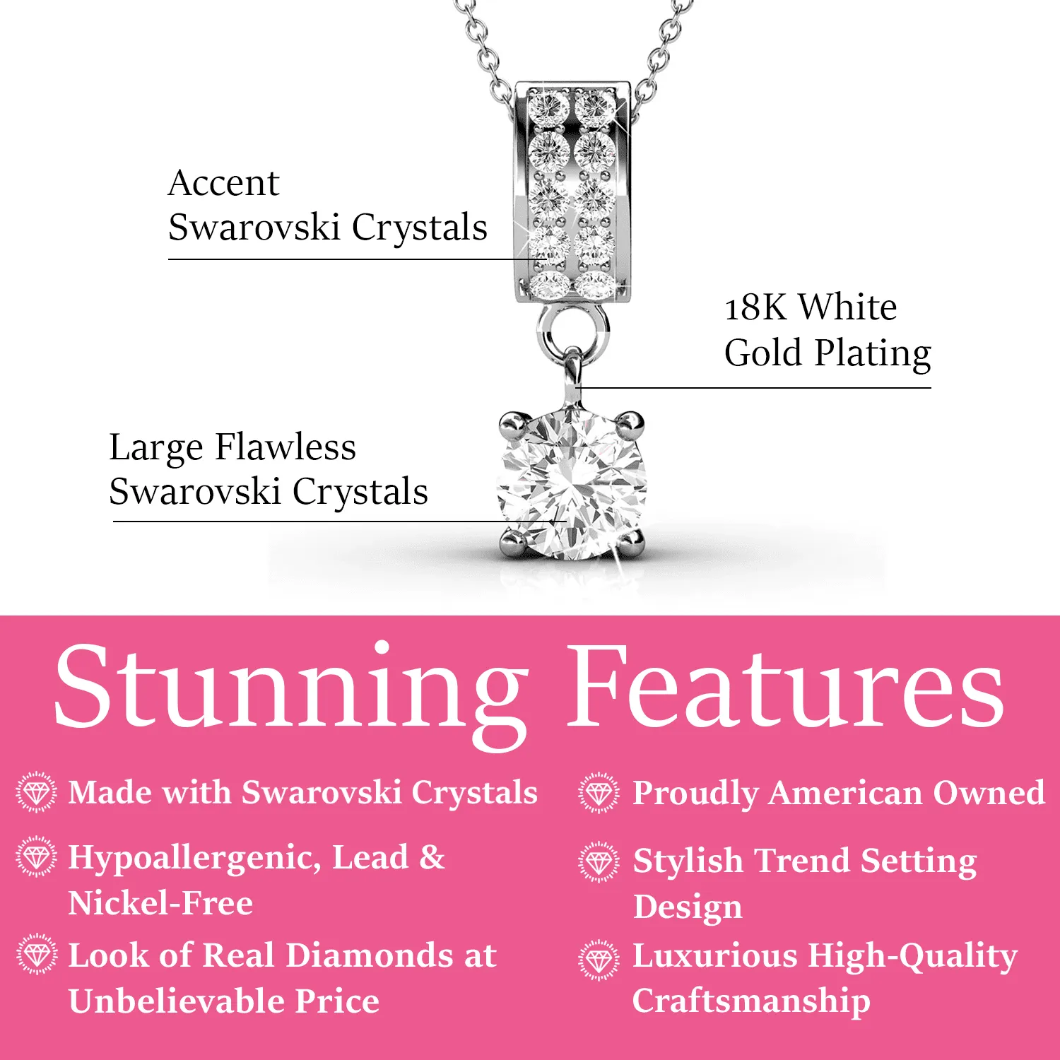 Luxus Swarovski Schmuck Monroe 18 Karat Weißgold Anhänger Halskette mit runden Swarovski Kristallen